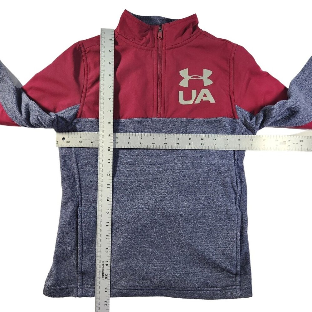 Under Armour Cold Gear Jacket Youth Size M Loose Fit 1/4 Zip Maroon/Gray Stripe - Picture 11 of 11